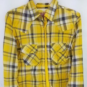 SM Plaid button up shirt, long sleeve, women's
